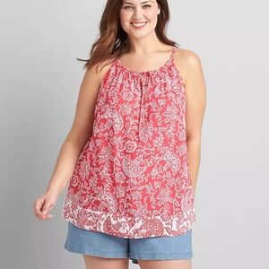 Lane Bryant Red Paisley Halter Neck Keyhole Tie Front Shirt Size 22